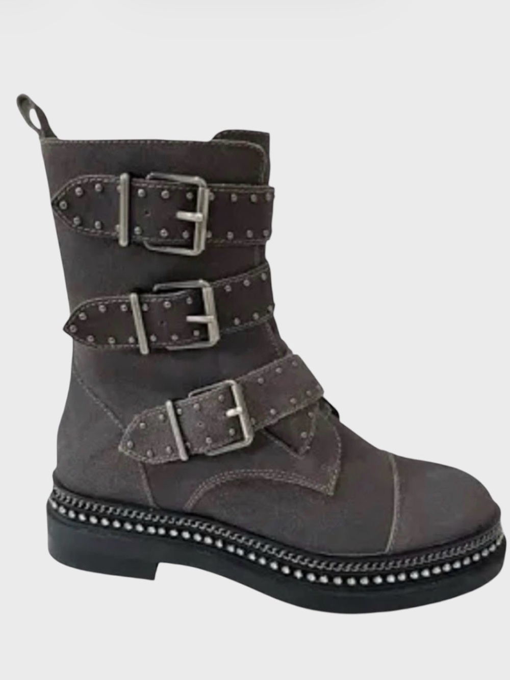 Vince Camuto BOBETTE 3 Strap Grey Suede Moto Combat